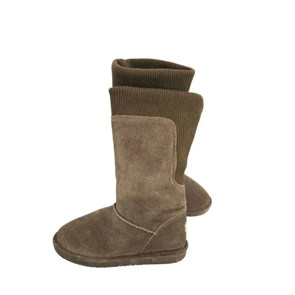 Bear Paws Suede Boots Women 9 Brown Slip-On Warm Cozy